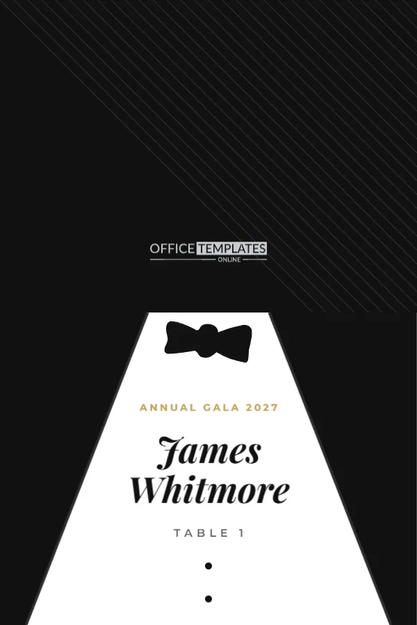 Corporate Gala Place Card Shaped Like a Black Tie Tuxedo