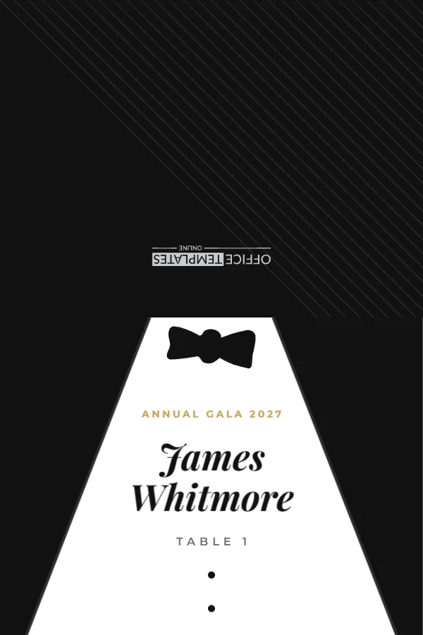 Corporate Gala Place Card Shaped Like a Black Tie Tuxedo