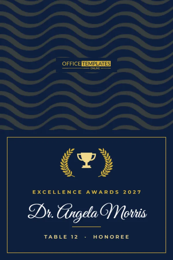 Awards Banquet Place Card with Gold Laurel Wreath and Trophy