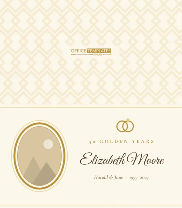 Golden 50th Anniversary Place Card with the Couple’s Oval Photo