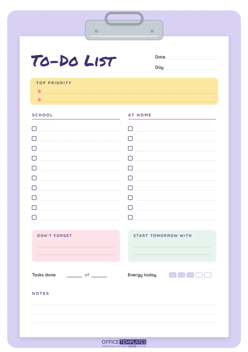 Daily To-Do List for Students – Clipboard Checklist Template