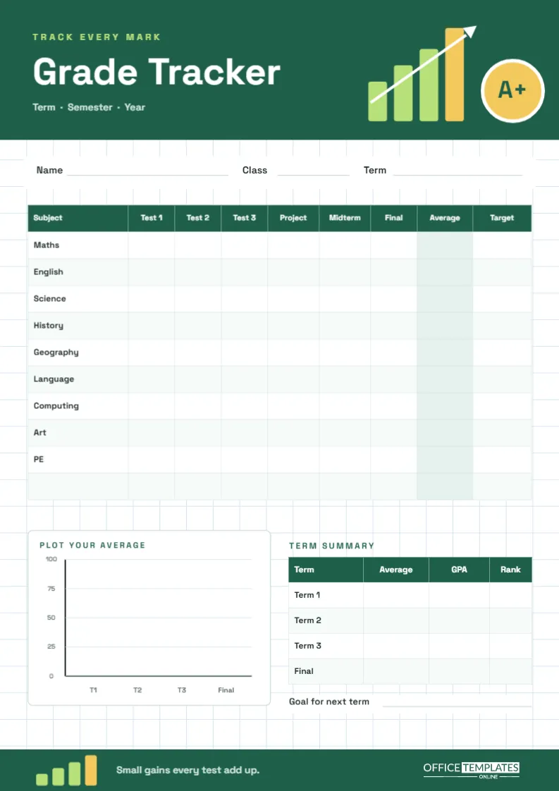 Grade Tracker Template – Graph Paper Marks and Averages Sheet