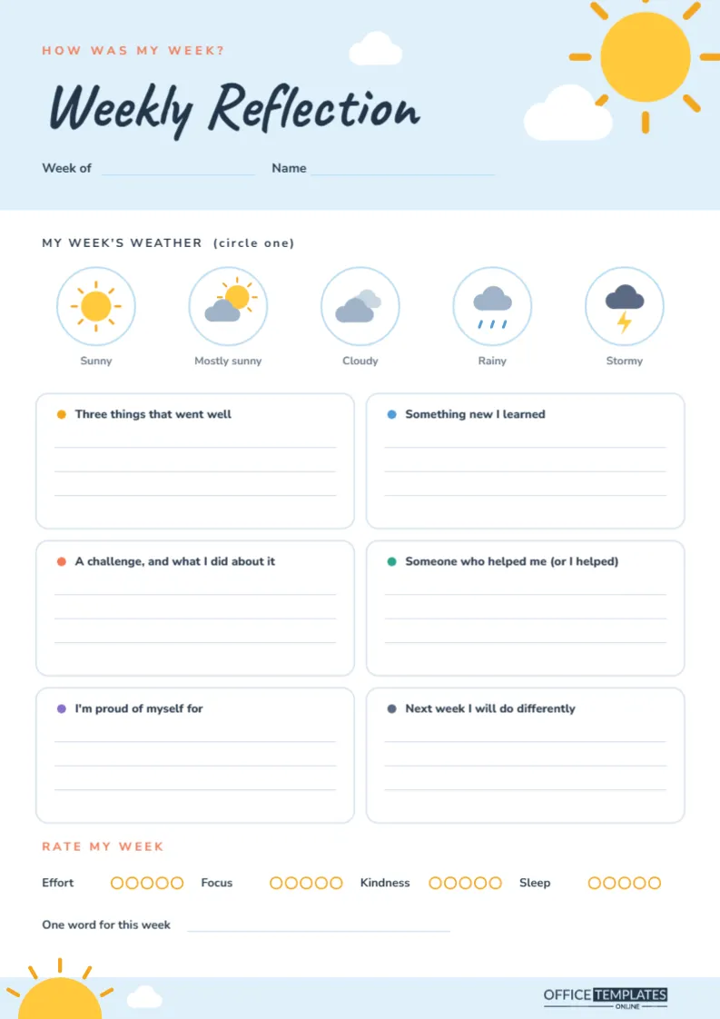 Weekly Reflection Template for Students – Weather Report Page