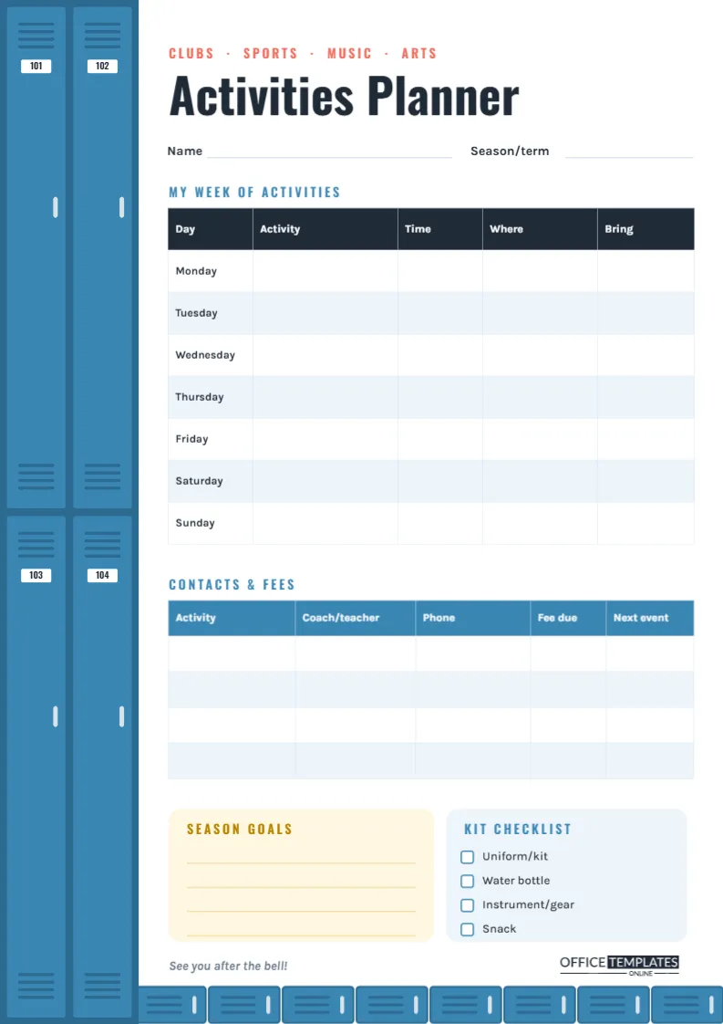 Extracurricular Activities Planner – School Locker Design