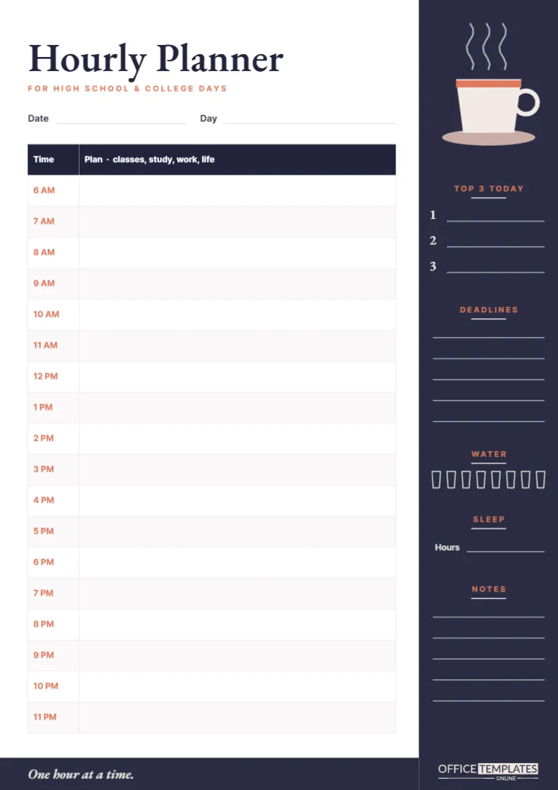 Hourly Planner for High School and College Students – Coffee Bar Design