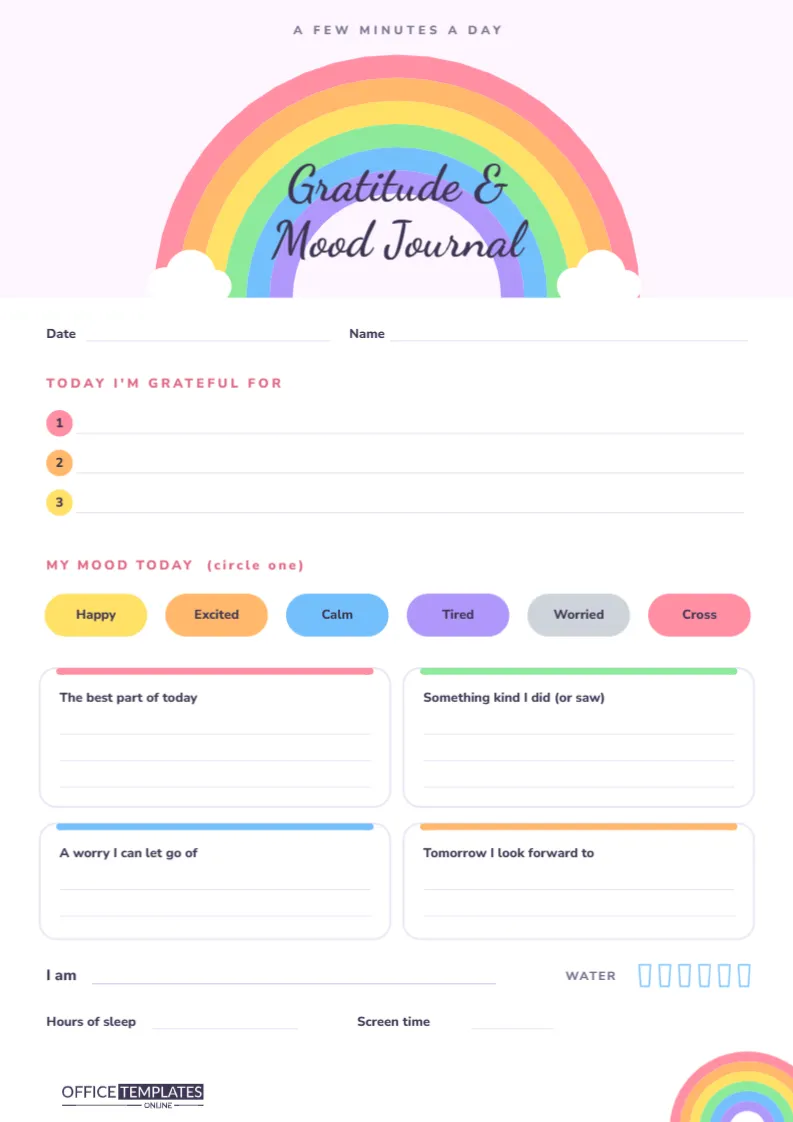 Gratitude and Mood Journal for Kids – Rainbow Daily Page