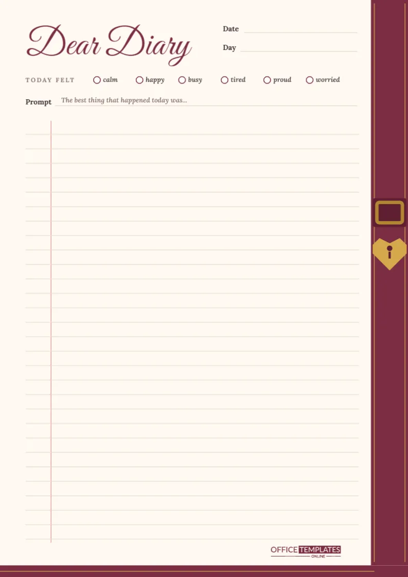 Dear Diary Journal Page Template – Leather Strap and Heart Lock