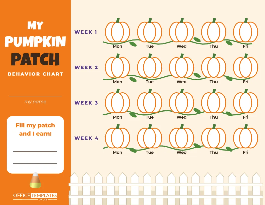 Halloween Pumpkin Patch Behavior Chart for Kids