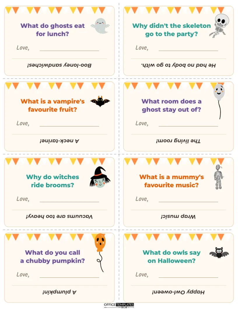 Halloween Lunchbox Notes with Jokes – Printable for Kids