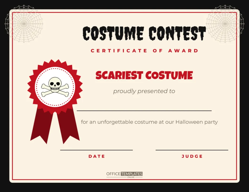 Halloween Costume Contest Award Certificates – Four Winner Categories