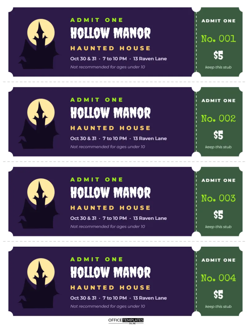 Haunted House Admission Tickets – Printable with Numbered Stubs