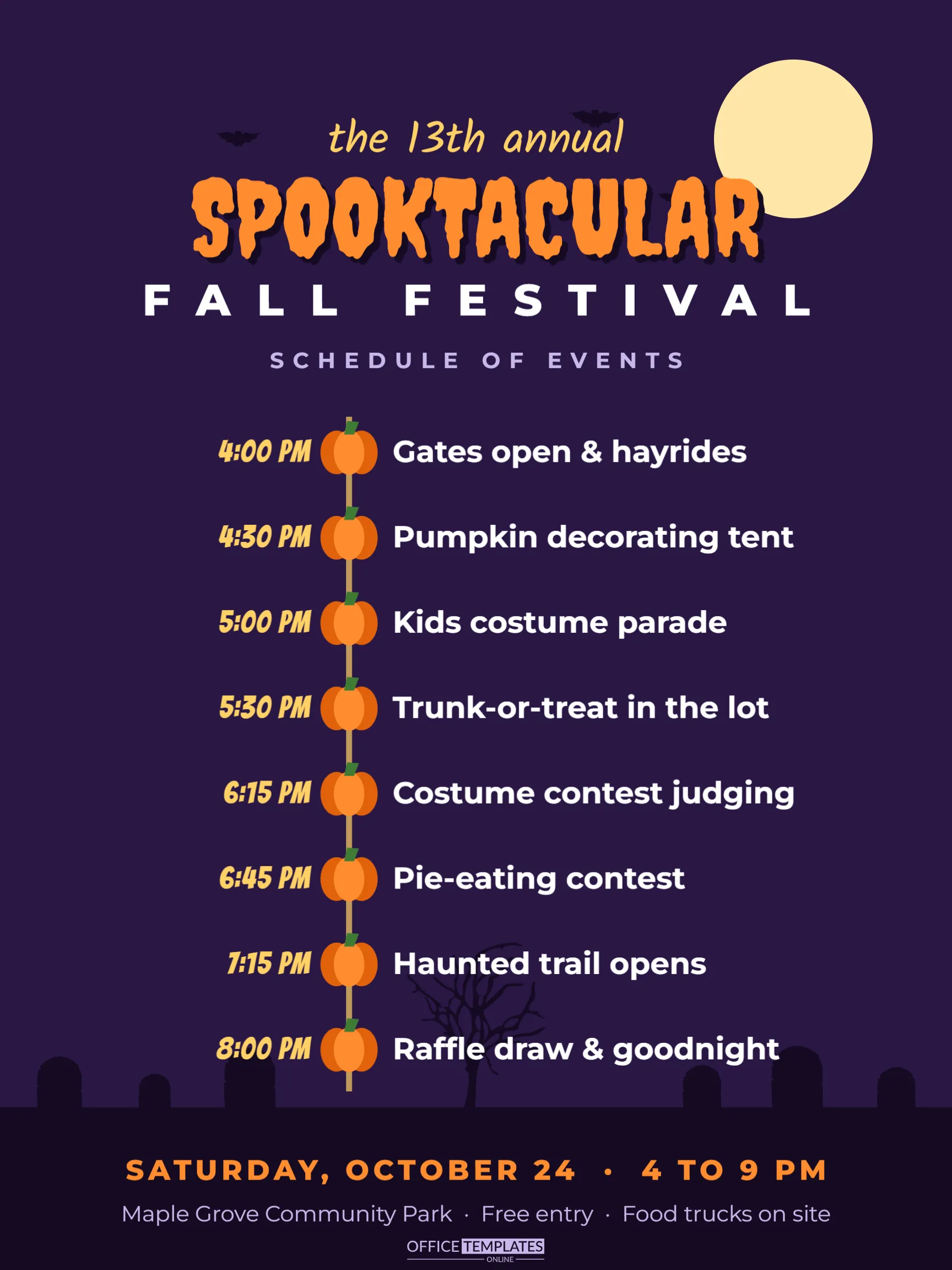 Halloween Fall Festival Schedule Poster Template (18 x 24 in)