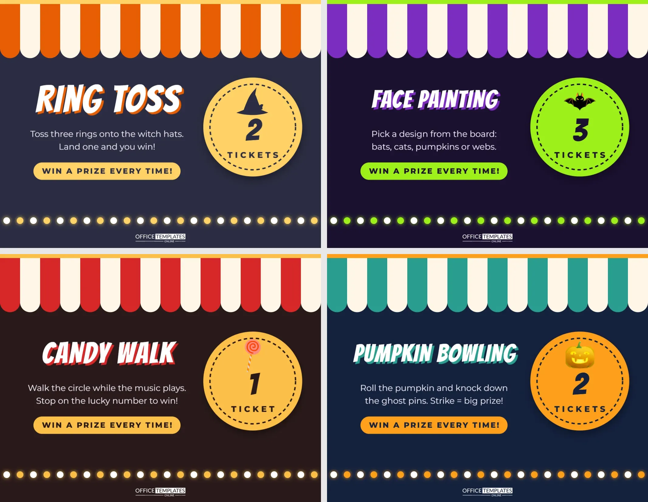 Halloween Carnival Booth Signs – Ring Toss, Face Painting and More