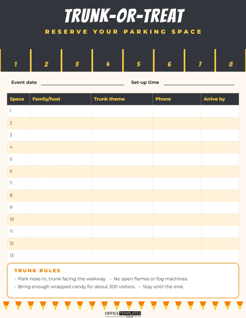 Trunk-or-Treat Parking Space Sign-Up Sheet Template