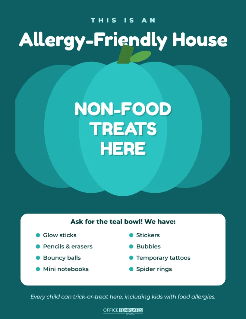Teal Pumpkin Sign – Allergy-Friendly Non-Food Treats Here