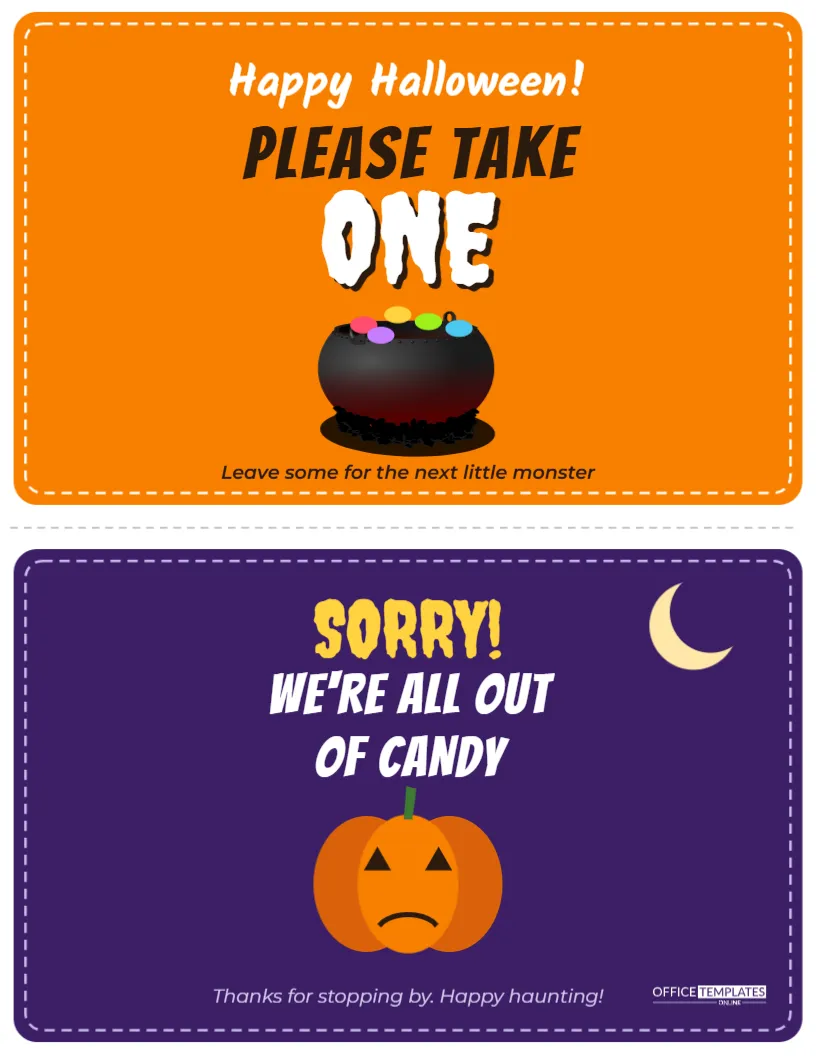 Halloween Candy Bowl Signs – Please Take One and Sorry, All Out