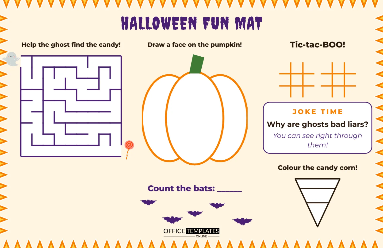 Halloween Kids Activity Placemat (17 x 11 in) with Maze and Games