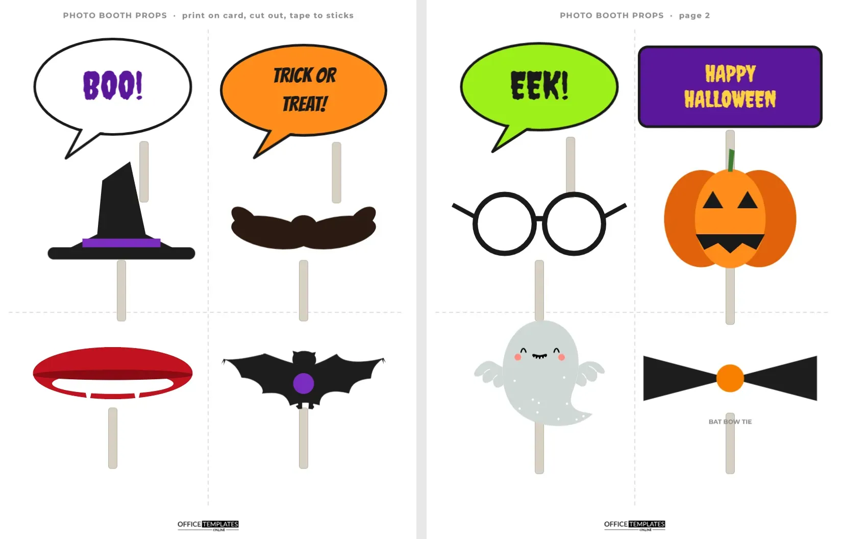 Printable Halloween Photo Booth Props Speech Bubbles, Hats and More