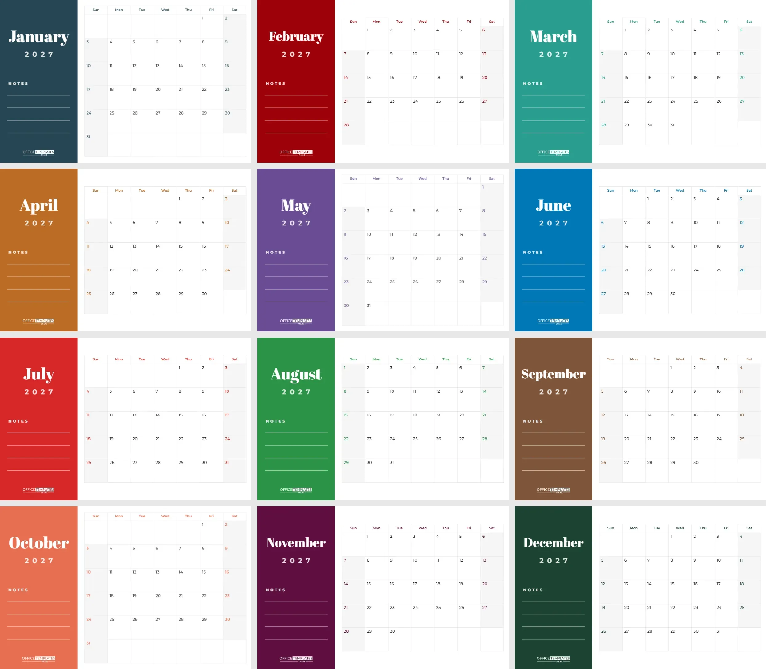 Desk Calendar 2027 – Half-Letter Landscape Pages for a Tent Stand