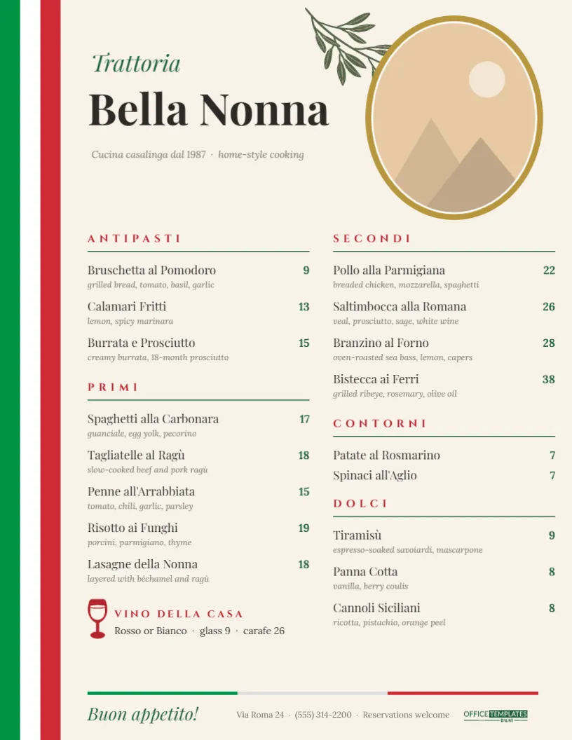 Italian Restaurant Menu Template – Classic Trattoria Menu