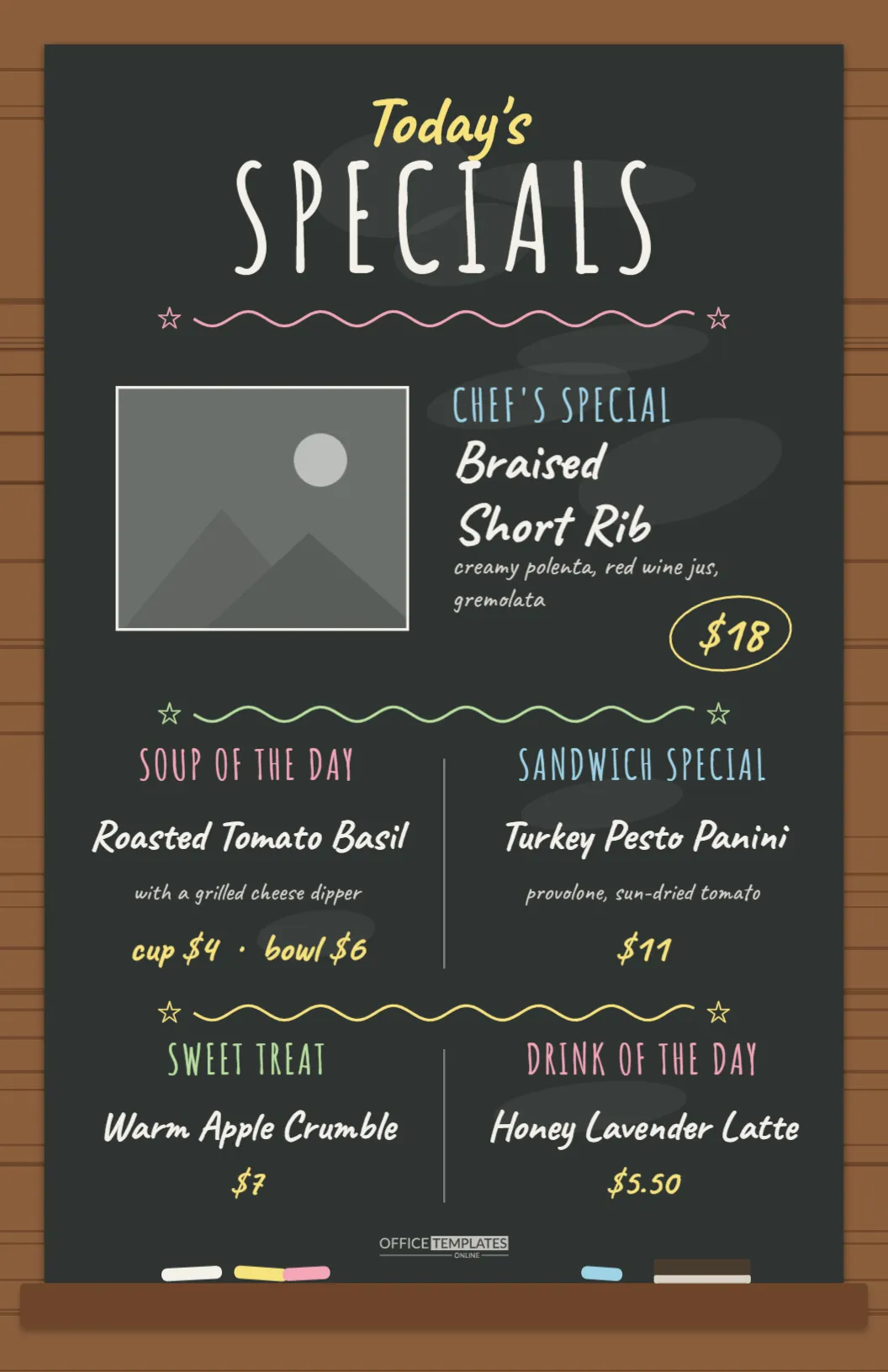 Today’s Specials Chalkboard Menu Template – Wood-Framed Specials Board