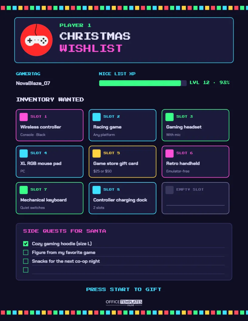 Gamer Christmas Wish List – Player 1 Inventory Design