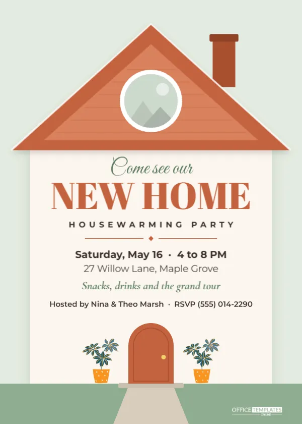 Housewarming Party Invitation Template with a Photo of Your New Home – free editable Party Invitations template