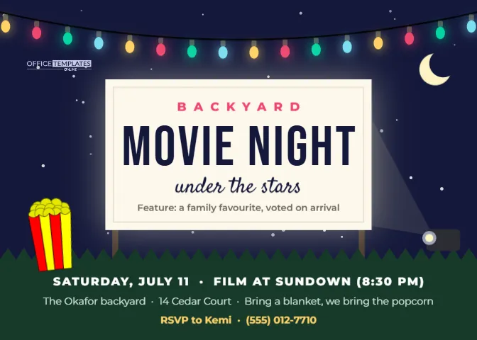 Backyard Movie Night Invitation Template Under the Stars – free editable Party Invitations template