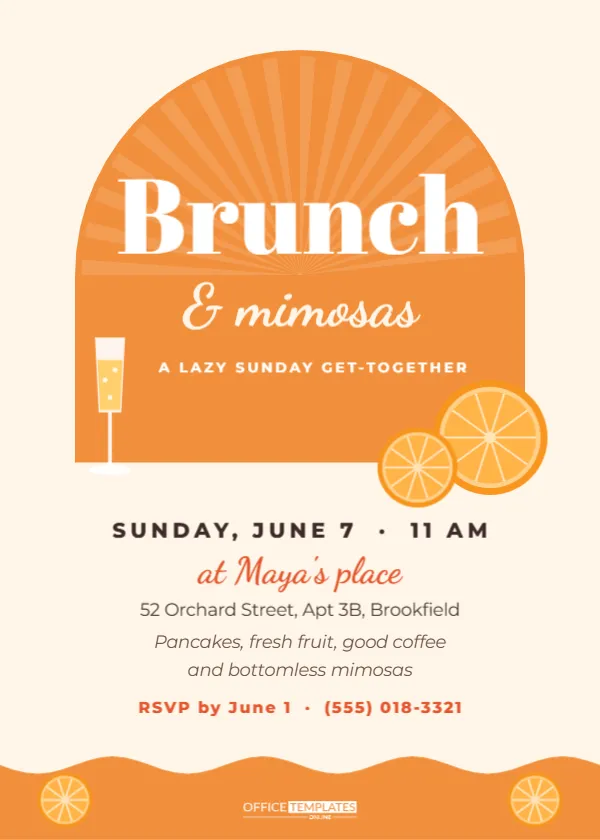 Brunch Invitation Template with Mimosas and Orange Slices – free editable Party Invitations template