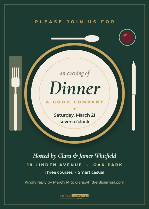 Elegant Dinner Party Invitation Template with a Place Setting Design – free editable Party Invitations template