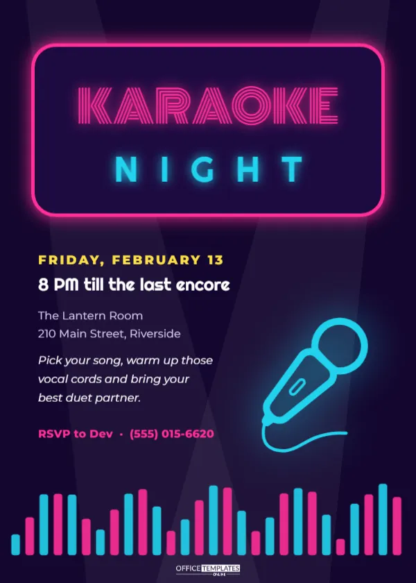 Karaoke Night Invitation Template with a Neon Sign and Microphone – free editable Party Invitations template