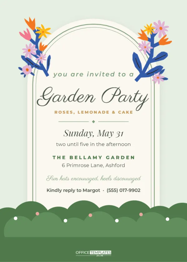 Garden Party Invitation Template with a Flowered Trellis Arch – free editable Party Invitations template