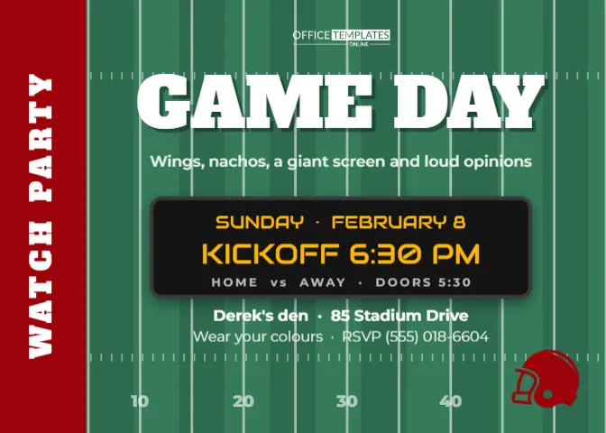 Game Day Watch Party Invitation Template with a Football Field