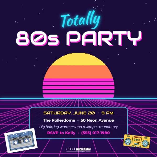 80s Party Invitation Template with a Neon Synthwave Sunset – free editable Party Invitations template