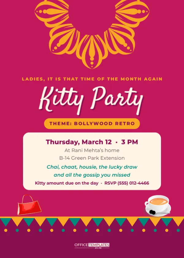 Kitty Party Invitation Template with a Marigold Mandala – free editable Party Invitations template