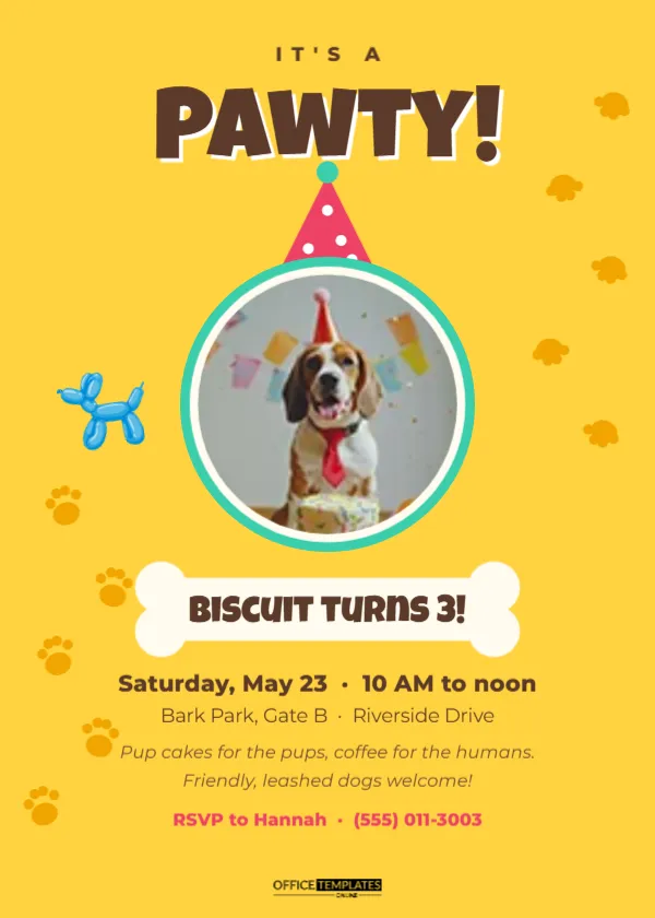 Dog Birthday Party Invitation Template – It’s a Pawty! – free editable Party Invitations template