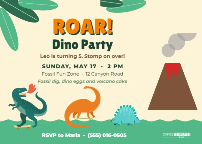 Dinosaur Birthday Party Invitation Template – ROAR!