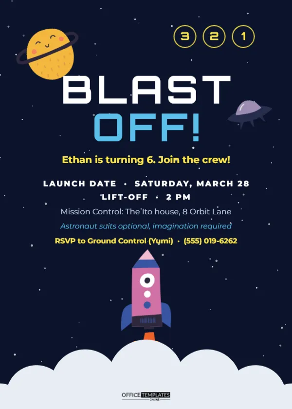 Outer Space Birthday Party Invitation Template – Blast Off!