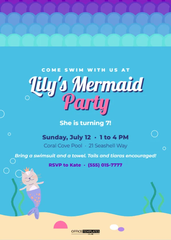 Mermaid Birthday Party Invitation Template with Shimmering Scales