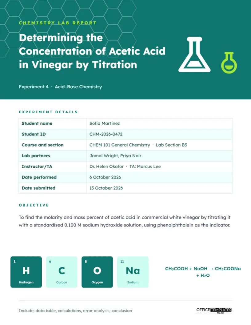 Chemistry Lab Report Cover Page – Teal Hexagon Header and Element Tiles – free editable Research Paper Cover Pages template