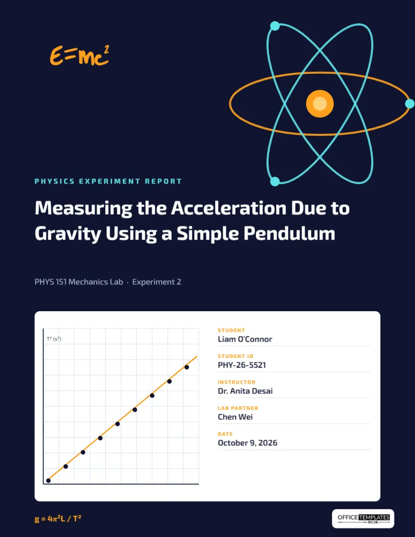 Physics Experiment Report Cover with Atom Orbits and Graph Panel – free editable Research Paper Cover Pages template