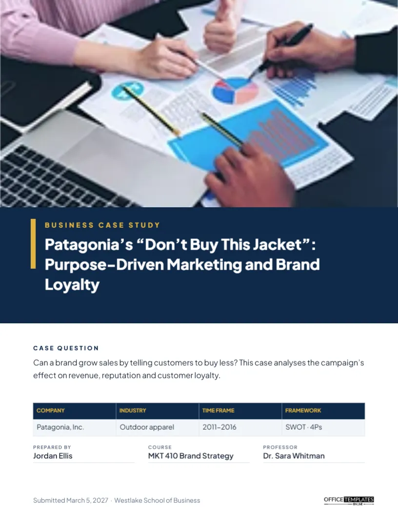 Business Case Study Cover Page – Full-Width Photo and Key Facts Strip – free editable Research Paper Cover Pages template