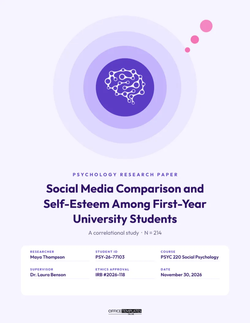 Psychology Research Paper Cover Page with Brain and Lavender Rings – free editable Research Paper Cover Pages template