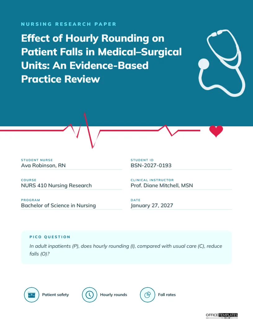 Nursing Research Paper Cover Page with ECG Line and PICO Question – free editable Research Paper Cover Pages template