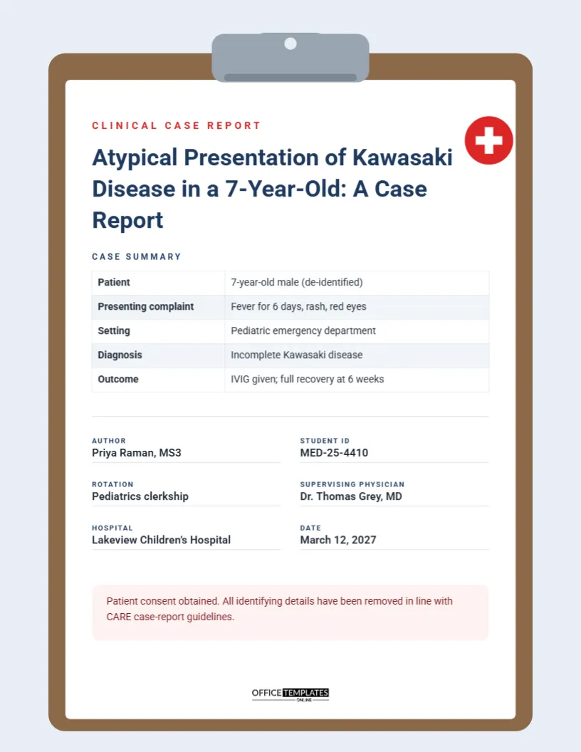 Medical Case Report Cover Page – Clipboard Design with Case Summary – free editable Research Paper Cover Pages template