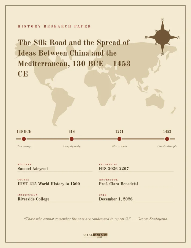History Research Paper Cover Page with Old Map and Timeline – free editable Research Paper Cover Pages template