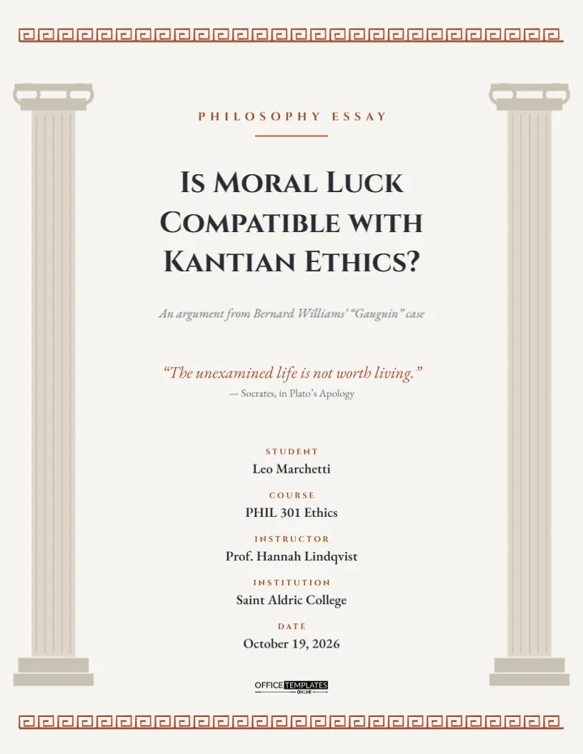 Philosophy Essay Cover Page – Ionic Columns and Greek Key Border – free editable Research Paper Cover Pages template