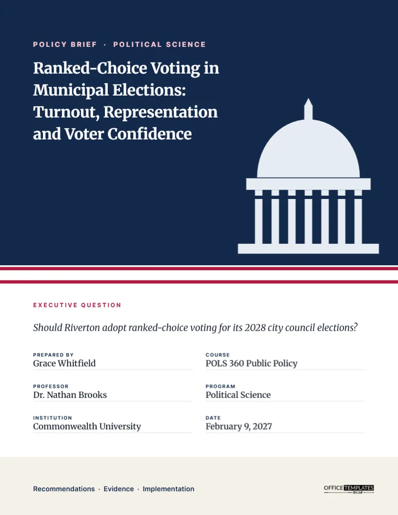 Political Science Policy Paper Cover with Capitol Dome and Stripes