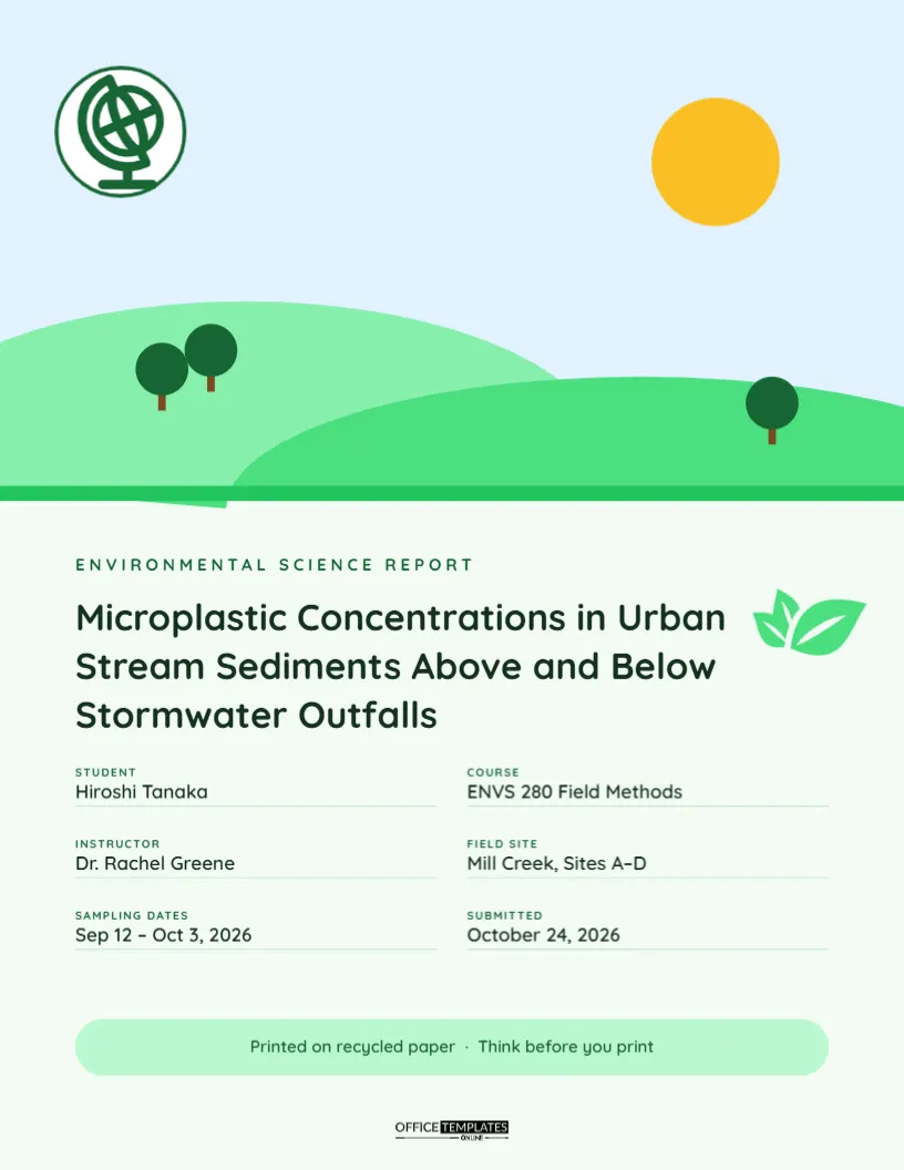 Environmental Science Report Cover with Hills, Sun and Globe – free editable Research Paper Cover Pages template