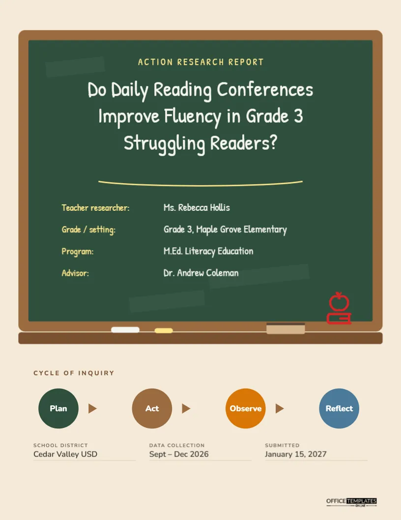 Action Research Report Cover for Teachers – Chalkboard Design – free editable Research Paper Cover Pages template